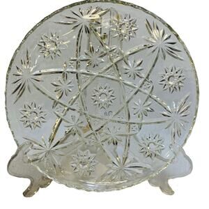 Anchor Hocking Glass Platter 11" Round Cake Plate Star Of David Clear Serving